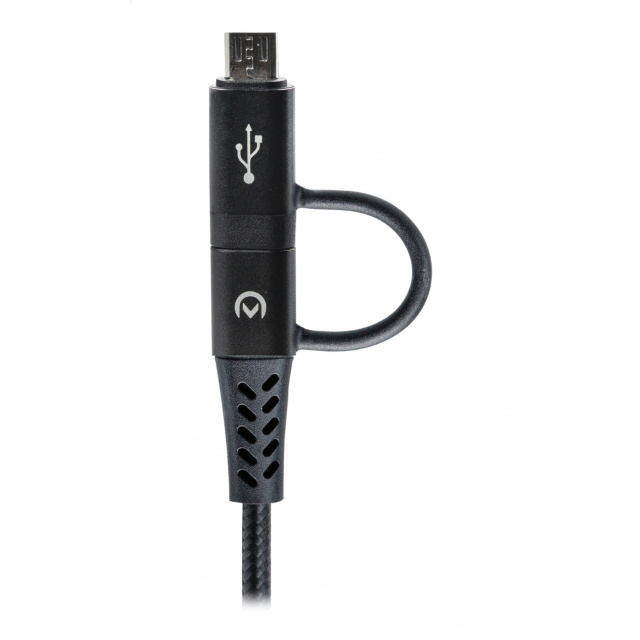 Mobilize Mobilize Strong Nylon 4-in-1 Laadkabel USB/USB-C naar Micro-USB/USB-C 1.5m Zwart