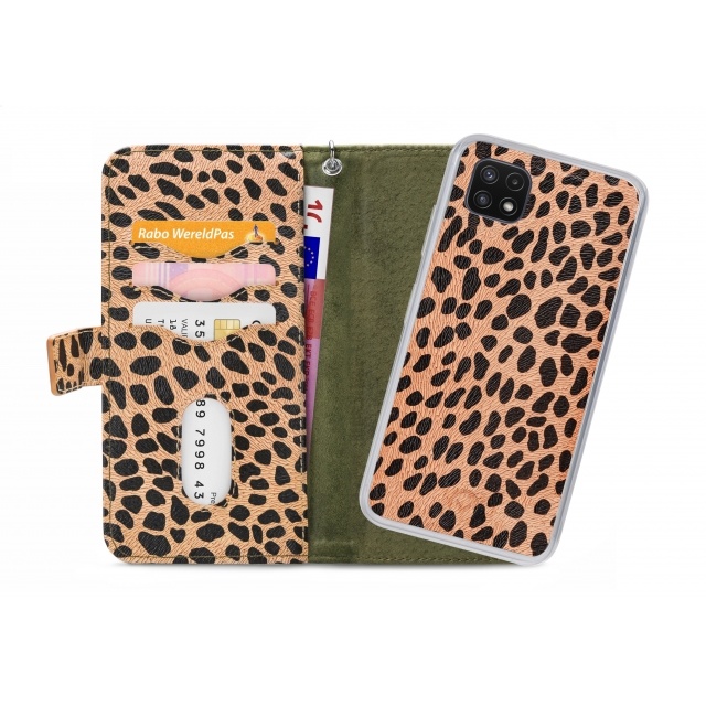 Mobilize Mobilize 2in1 Magnet Zipper Case Samsung Galaxy A22 5G - Olive/Leopard
