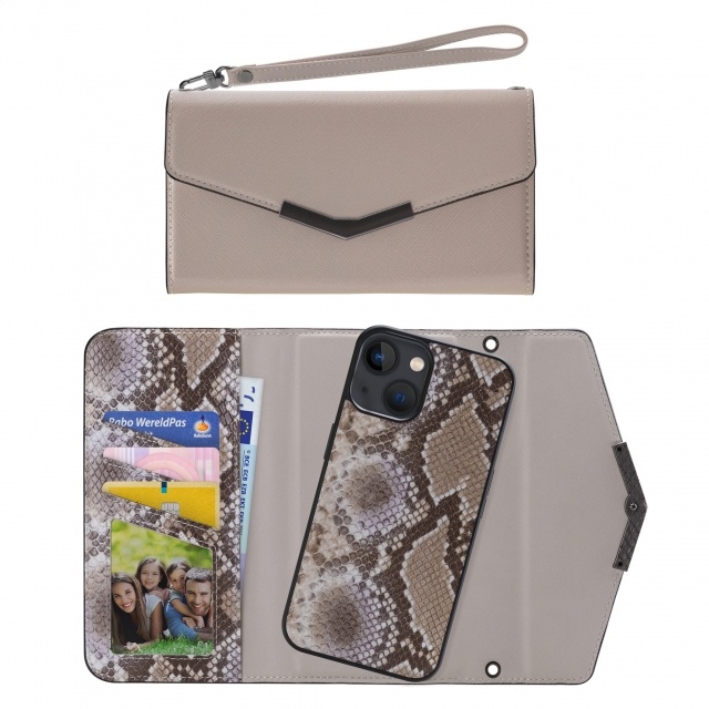Mobilize Mobilize 2in1 Elegant Magnet Clutch iPhone 13 Mini - Beige Snake
