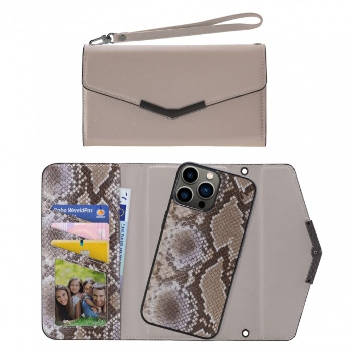 Mobilize Mobilize 2in1 Elegant Magnet Clutch Apple iPhone 13 Pro - Beige Snake