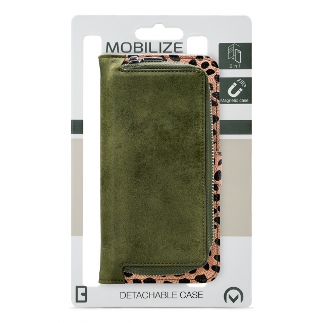 Mobilize Mobilize 2in1 Magnet Zipper Case Samsung Galaxy A22 4G Olive/Leopard