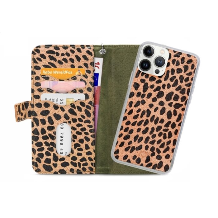 Mobilize Mobilize 2in1 Magnet Zipper Case iPhone 13 Pro Max Olive/Leopard
