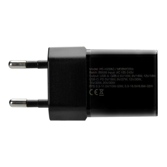 Mobilize Mobilize Wall Charger GaN 30W USB-C PD/PPS + USB-A Zwart