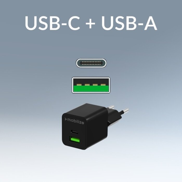 Mobilize Mobilize Wall Charger GaN 30W USB-C PD/PPS + USB-A Zwart