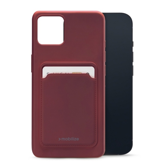 Mobilize Mobilize Rubber Gelly Card Case voor Apple iPhone 13 - Matt Bordeaux