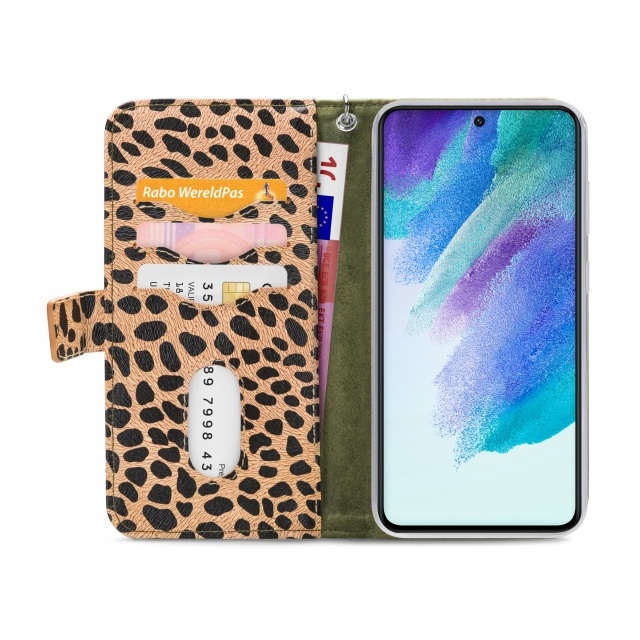 Mobilize Mobilize 2in1 Magnet Zipper Case voor Samsung Galaxy S21 FE 5G - Olive/Leopard