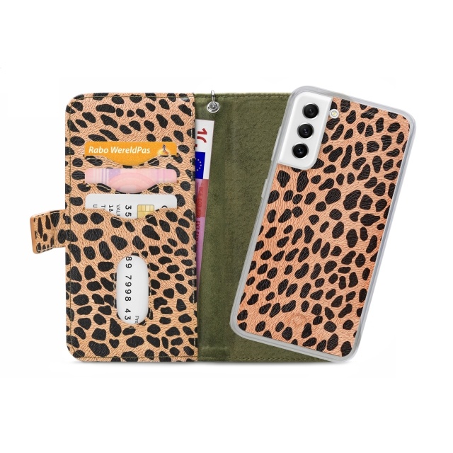Mobilize Mobilize 2in1 Magnet Zipper Case voor Samsung Galaxy S21 FE 5G - Olive/Leopard