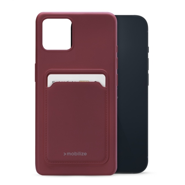Mobilize Mobilize Rubber Gelly Card Case voor Apple iPhone 14 - Matt Bordeaux