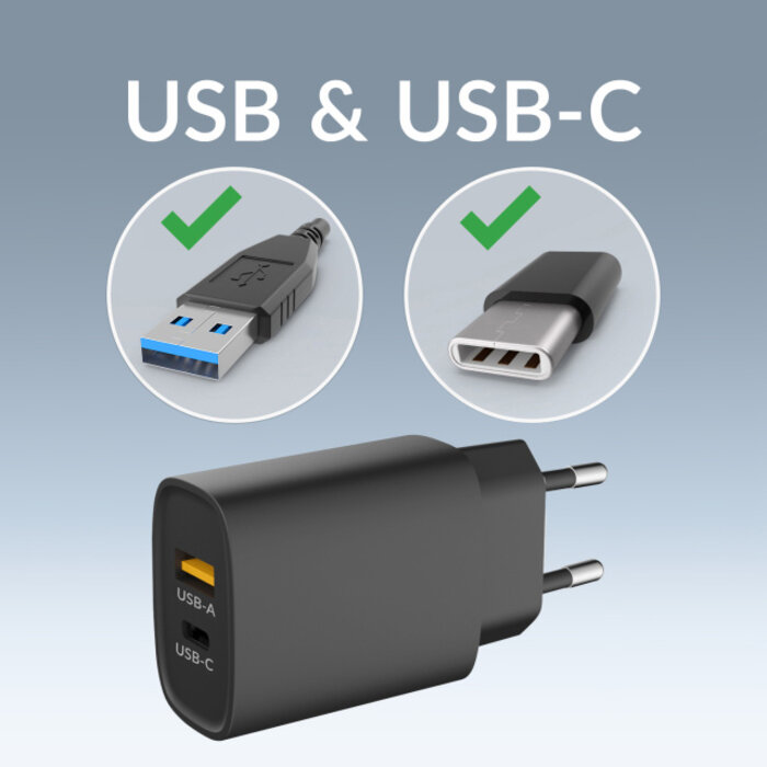 Mobilize Mobilize Wall Charger USB-C & USB-A 25W met PD/PPS - Zwart