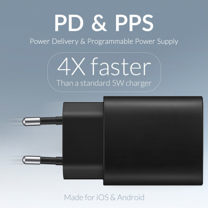 Mobilize Mobilize Wall Charger USB-C & USB-A 25W met PD/PPS - Zwart