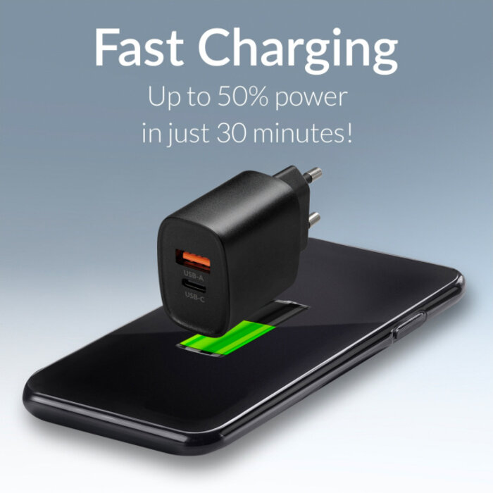 Mobilize Mobilize Wall Charger USB-C & USB-A 25W met PD/PPS - Zwart