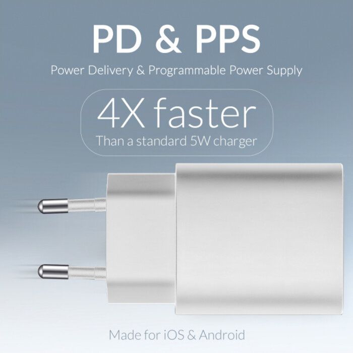 Mobilize Mobilize 25W USB-C + USB Thuislader met PD & PPS - Wit