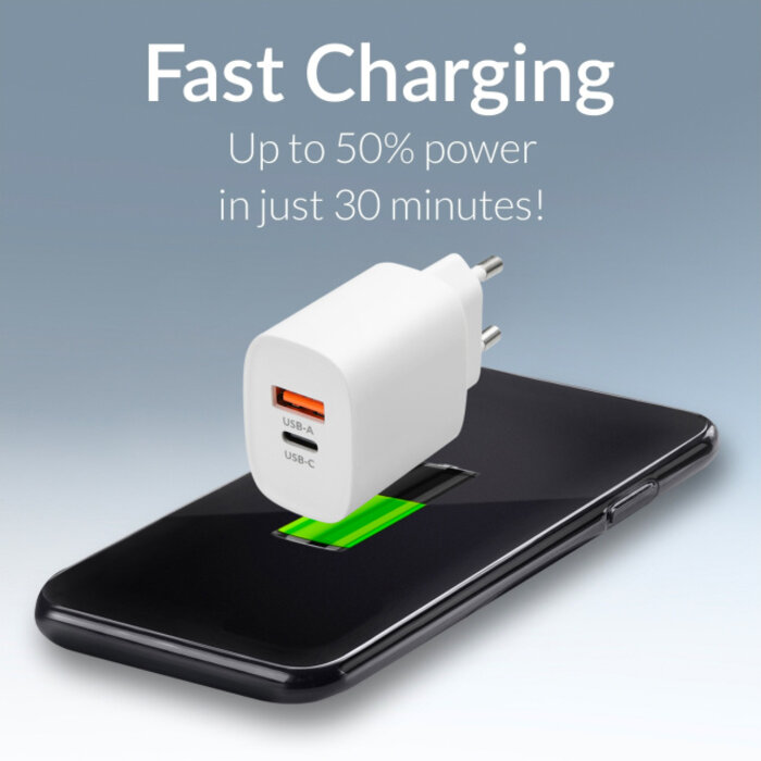 Mobilize Mobilize 25W USB-C + USB Thuislader met PD & PPS - Wit