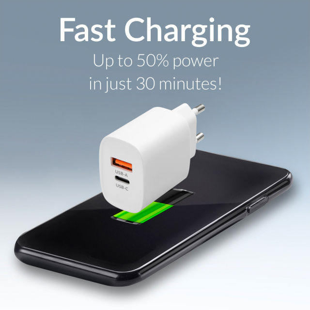 Mobilize Mobilize 25W USB-C + USB Thuislader met PD & PPS - Wit