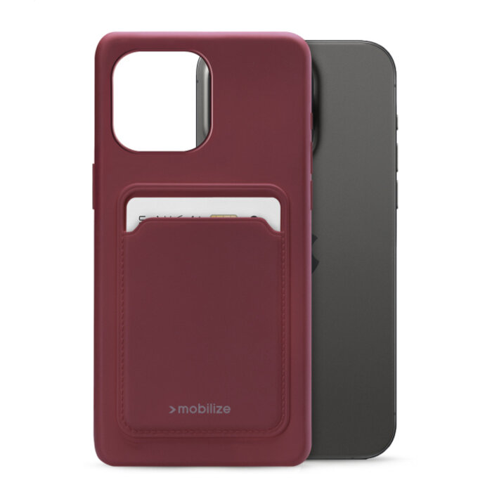 Mobilize Mobilize Rubber Gelly Card Case iPhone 15 Pro Max - Matt Bordeaux