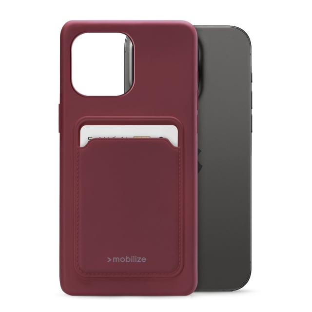 Mobilize Mobilize Rubber Gelly Card Case iPhone 15 Pro Max - Matt Bordeaux