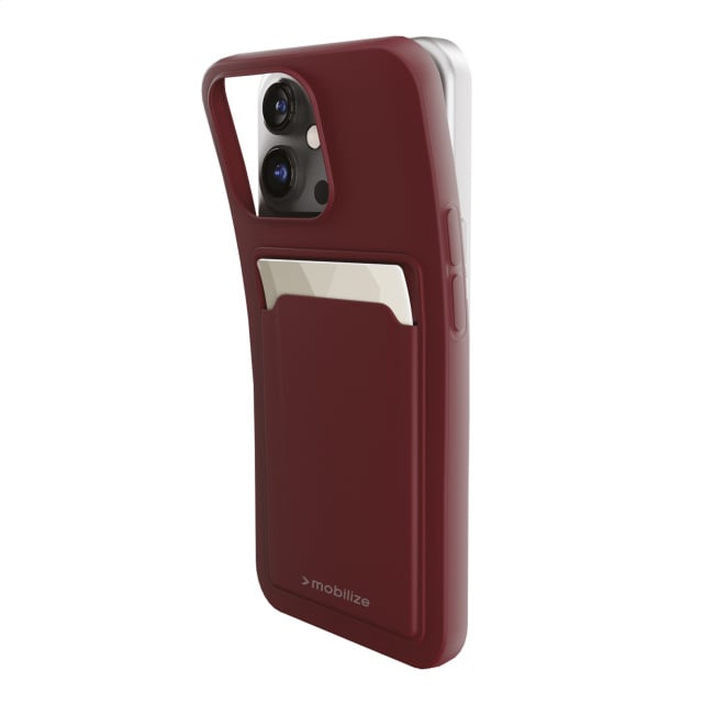Mobilize Mobilize Rubber Gelly Card Case iPhone 15 Pro Max - Matt Bordeaux