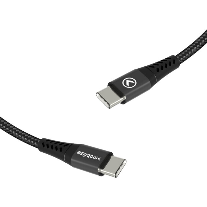 Mobilize Mobilize Strong Nylon USB-C naar USB-C Kabel 20cm - 100W - Zwart