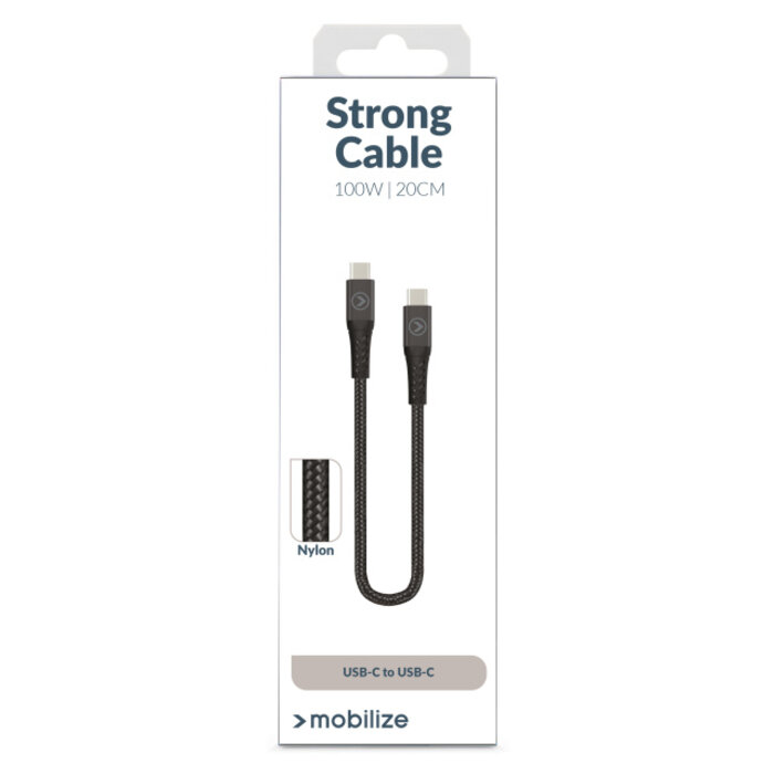 Mobilize Mobilize Strong Nylon USB-C naar USB-C Kabel 20cm - 100W - Zwart