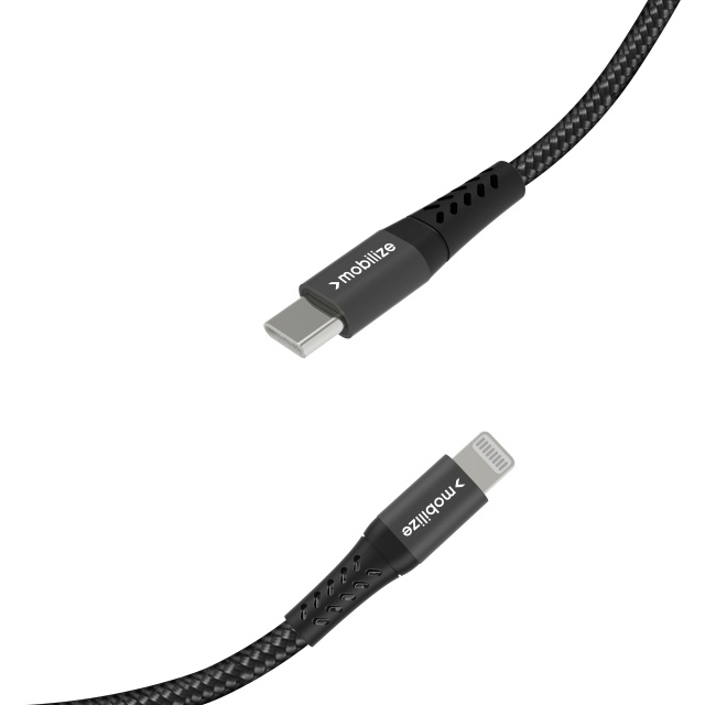 Mobilize Mobilize Strong Nylon USB-C naar Lightning Kabel 20cm 60W Zwart (MFi)