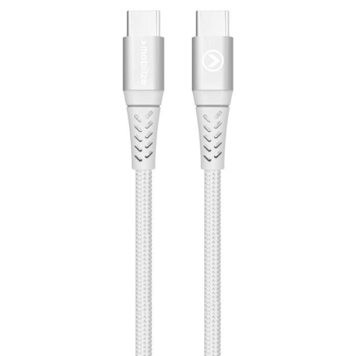 Mobilize Mobilize Strong Nylon USB-C naar USB-C Kabel - 20cm - 100W - Wit