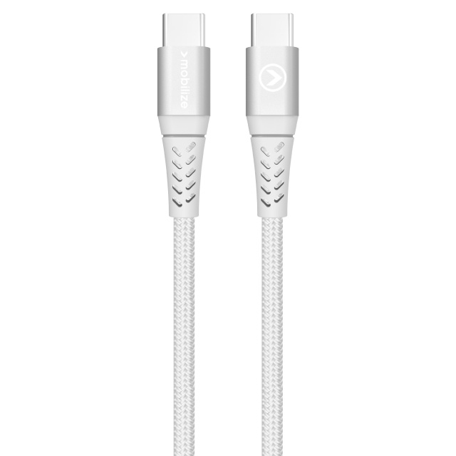 Mobilize Mobilize Strong Nylon USB-C naar USB-C Kabel - 20cm - 100W - Wit