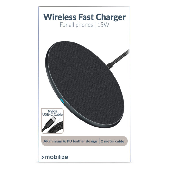 Mobilize Mobilize Wireless Fast Charger Flat 15W - PU Leer Grijs