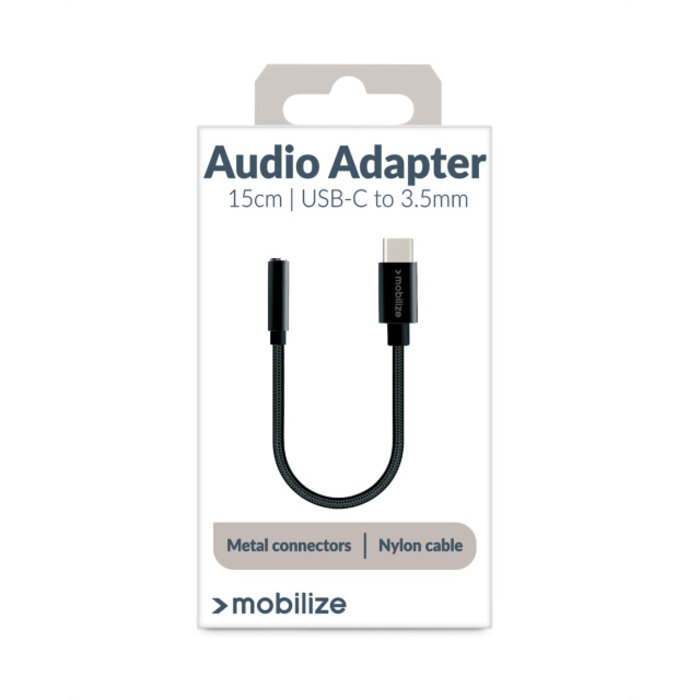 Mobilize Mobilize Strong Nylon USB-C naar 3.5mm Audio Adapter 15cm - Zwart