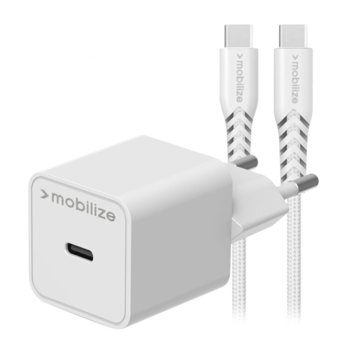 Mobilize Mobilize Wall Charger USB-C GaN 30W PD/PPS + Nylon Kabel 1.2m - Wit