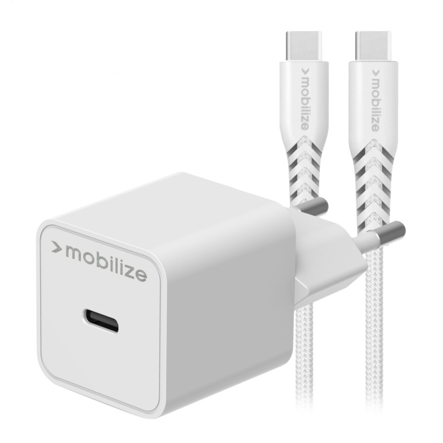 Mobilize Mobilize Wall Charger USB-C GaN 30W PD/PPS + Nylon Kabel 1.2m - Wit
