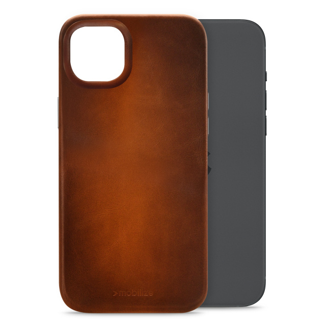 Mobilize Mobilize MagSafe Premium Leather Case voor iPhone 15 Plus - Burned Cognac