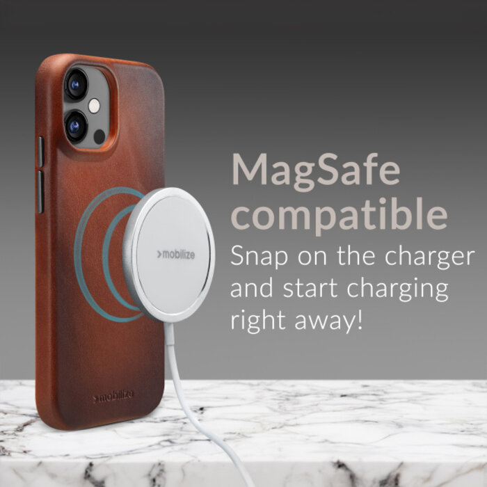 Mobilize Mobilize MagSafe Premium Leather Case voor iPhone 15 Plus - Burned Cognac