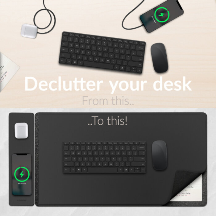 Mobilize Mobilize PU Leather Desk Mat with Magnetic Wireless Charger 15W Black