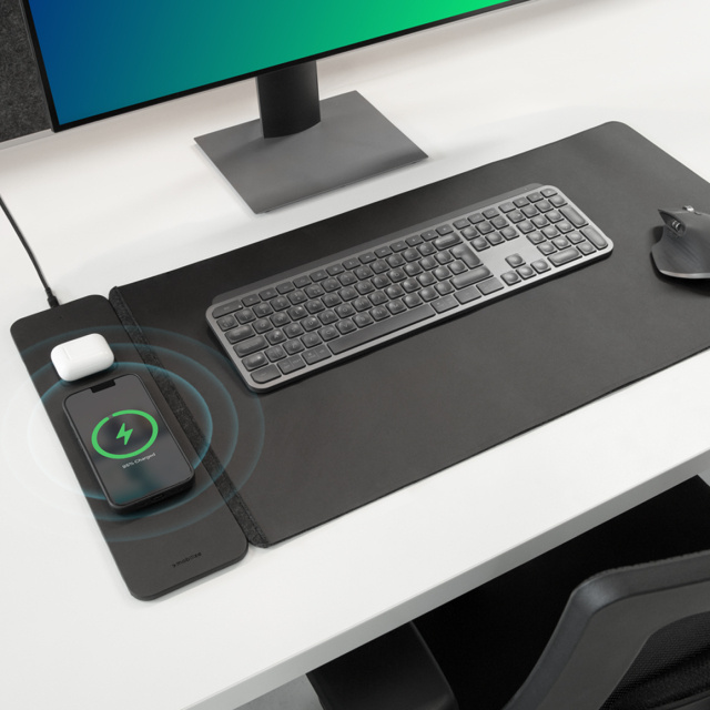 Mobilize Mobilize PU Leather Desk Mat met 15W Draadloze Snellaadfunctie - Zwart