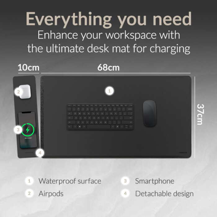 Mobilize Mobilize PU Leather Desk Mat with Magnetic Wireless Charger 15W Black