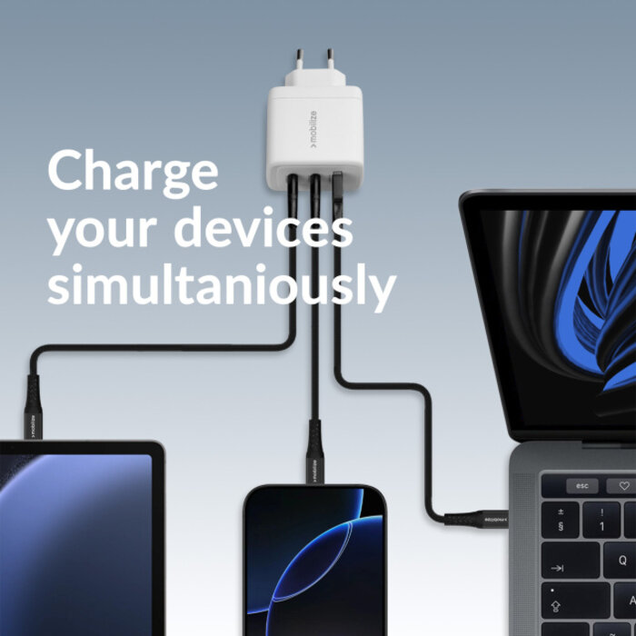 Mobilize Mobilize Wall Charger 2x USB-C + 1x USB GaN 65W with PD/PPS White