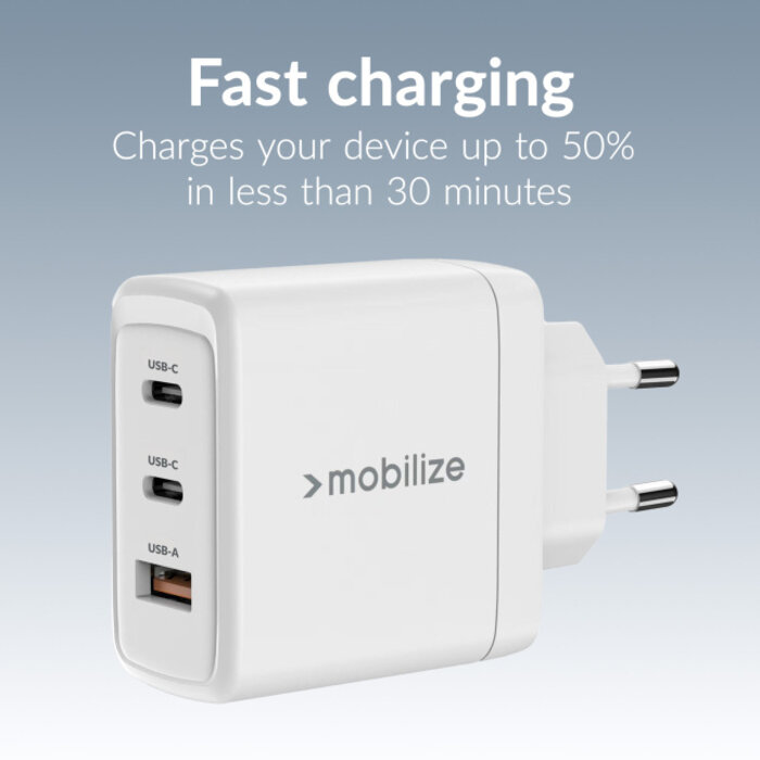 Mobilize Mobilize Wall Charger 2x USB-C + 1x USB GaN 65W with PD/PPS White