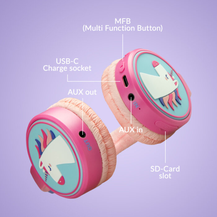 Mobilize Mobilize Wireless/Wired Over Ear Kids Headphone 85dB Unicorn