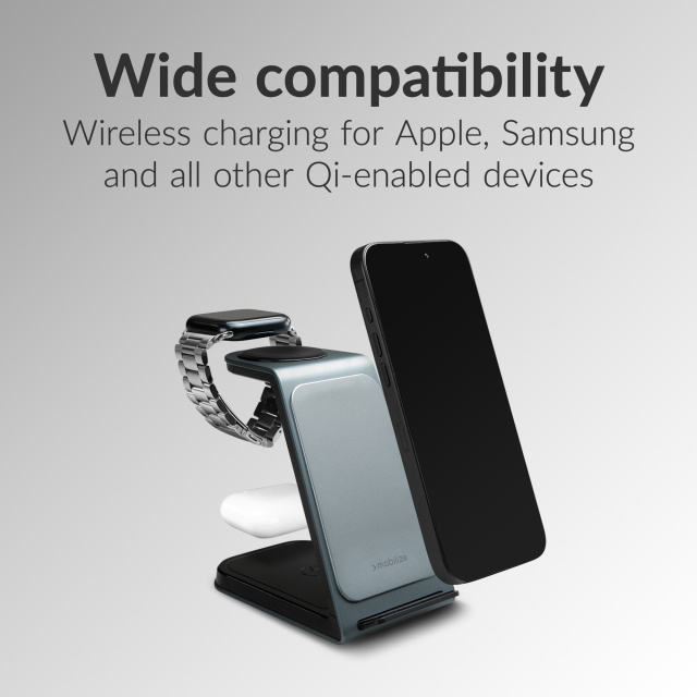 Mobilize Mobilize 3in1 Aluminium Wireless Charger Station 15W