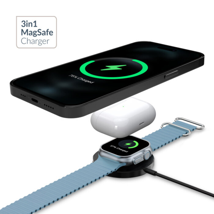 Mobilize Mobilize 3-in-1 Magnetische Draadloze Oplader 15W MagSafe - Zwart