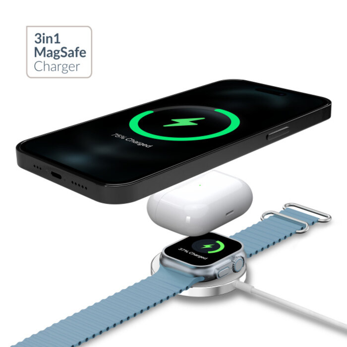 Mobilize Mobilize 3-in-1 Magnetisch Draadloos Laadstation MagSafe 15W - Wit