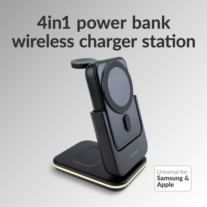Mobilize Mobilize 4-in-1 Draadloos Laadstation met 5000mAh Powerbank - Zwart