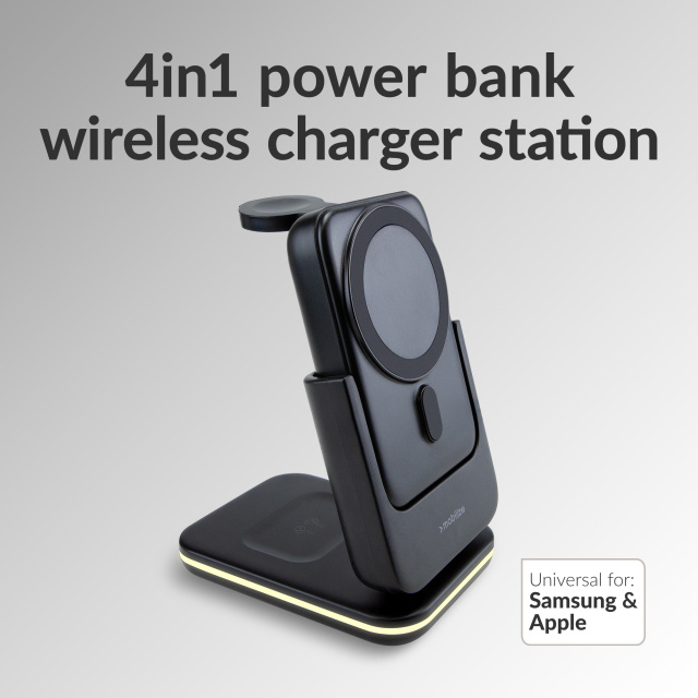Mobilize Mobilize 4-in-1 Draadloos Laadstation met 5000mAh Powerbank - Zwart