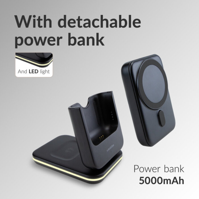 Mobilize Mobilize 4-in-1 Draadloos Laadstation met 5000mAh Powerbank - Zwart