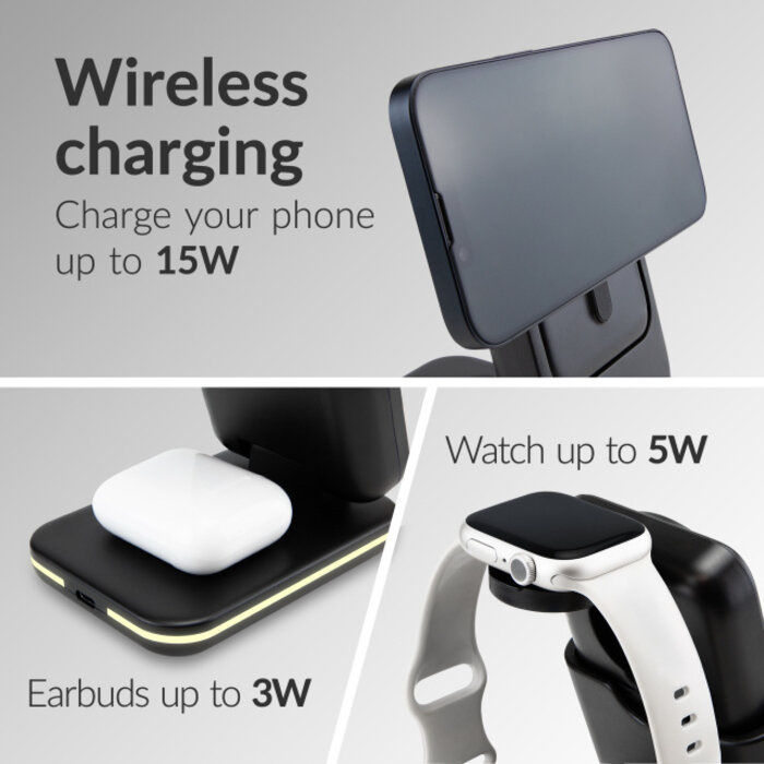 Mobilize Mobilize 4-in-1 Draadloos Laadstation met 5000mAh Powerbank - Zwart