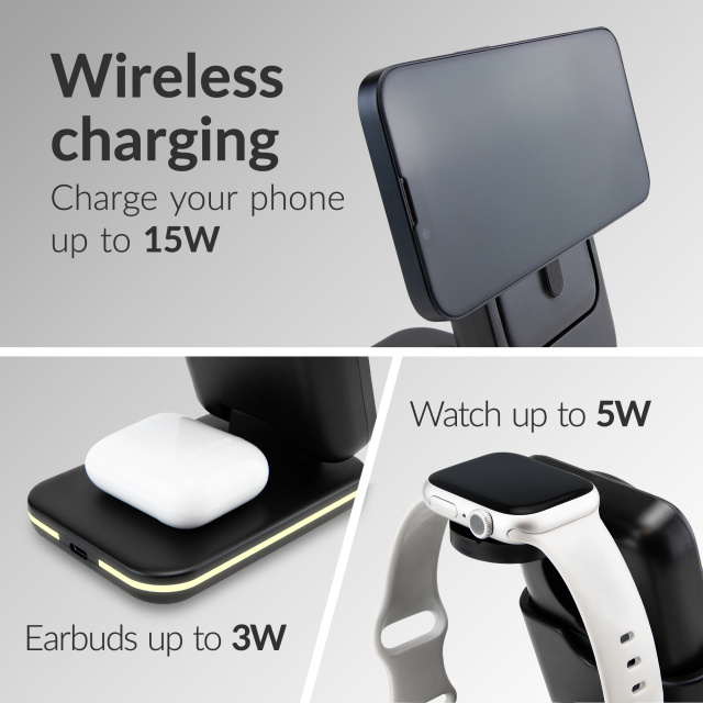 Mobilize Mobilize 4-in-1 Draadloos Laadstation met 5000mAh Powerbank - Zwart
