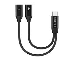 Mobilize Mobilize Strong Nylon USB-C Splitter voor Audio & Laden - 15cm - Zwart