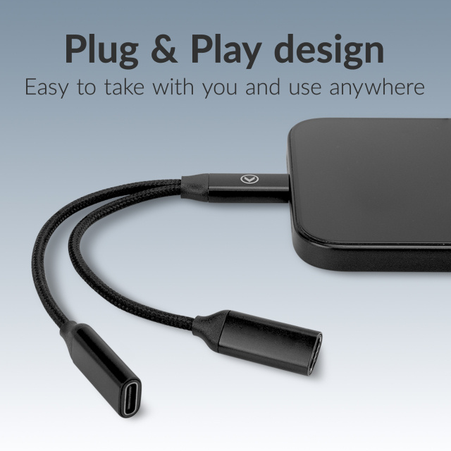 Mobilize Mobilize Strong Nylon USB-C Splitter voor Audio & Laden - 15cm - Zwart
