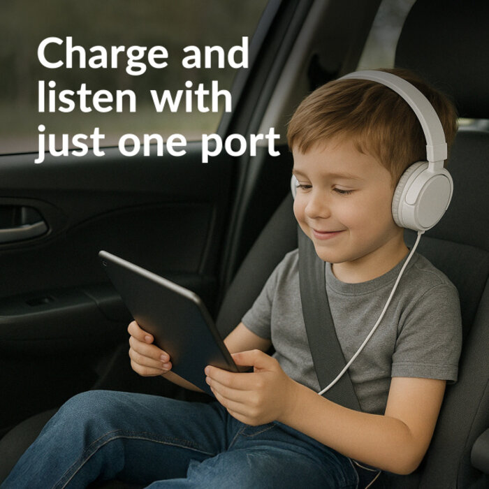 Mobilize Mobilize Strong Nylon USB-C Splitter voor Audio & Laden - 15cm - Zwart