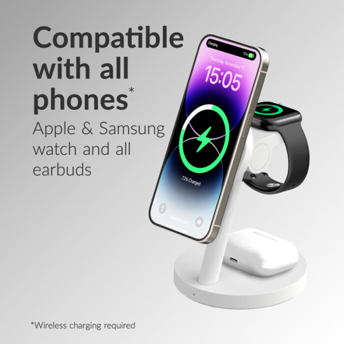 Mobilize Mobilize 3-in-1 Charger Station MagSafe & Qi2 25W Wit